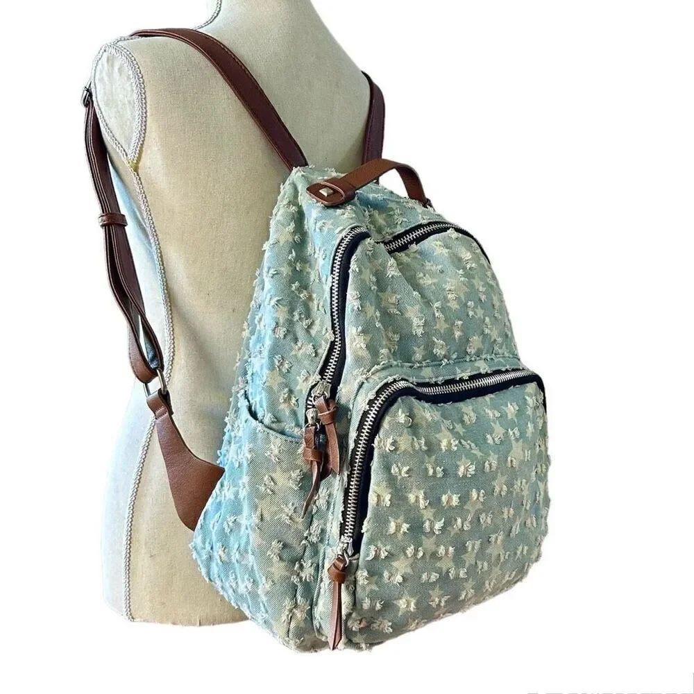 Distressed Denim Stars Backpack MMS Design Studios